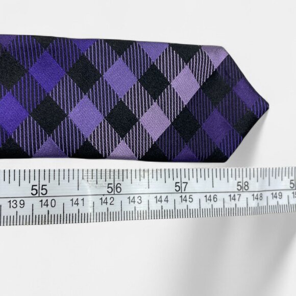 Croft & Barrow Silk Tie Purple Geometric Checker Formal Professional - Picture 6 of 6